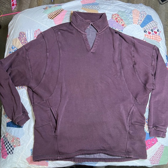 Free People Movement Tops - Free People Movement Plum Purple Split Mock Neck Pullover Sweatshirt Womens M